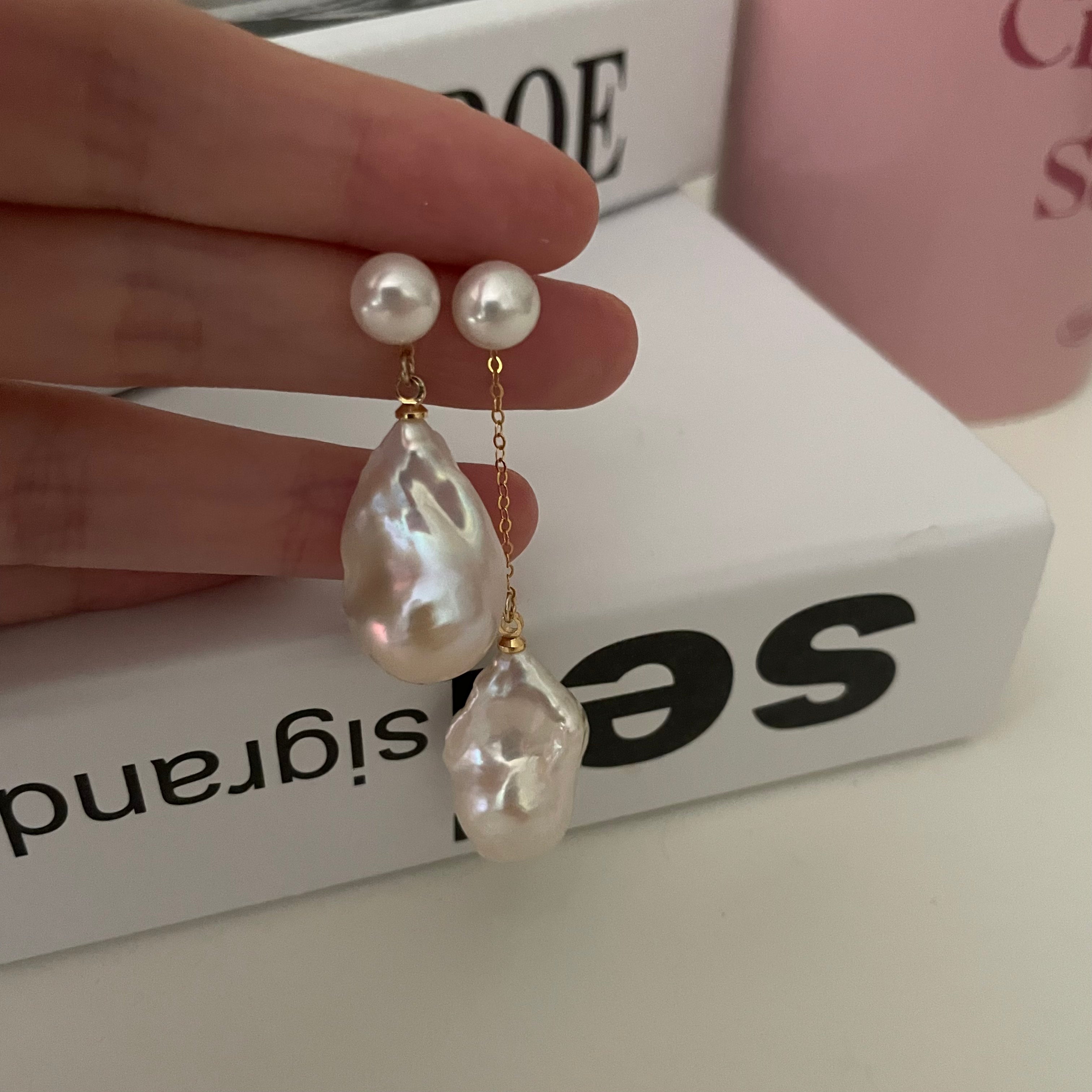 Asymmetric Baroque Freshwater Pearl Drop Earrings