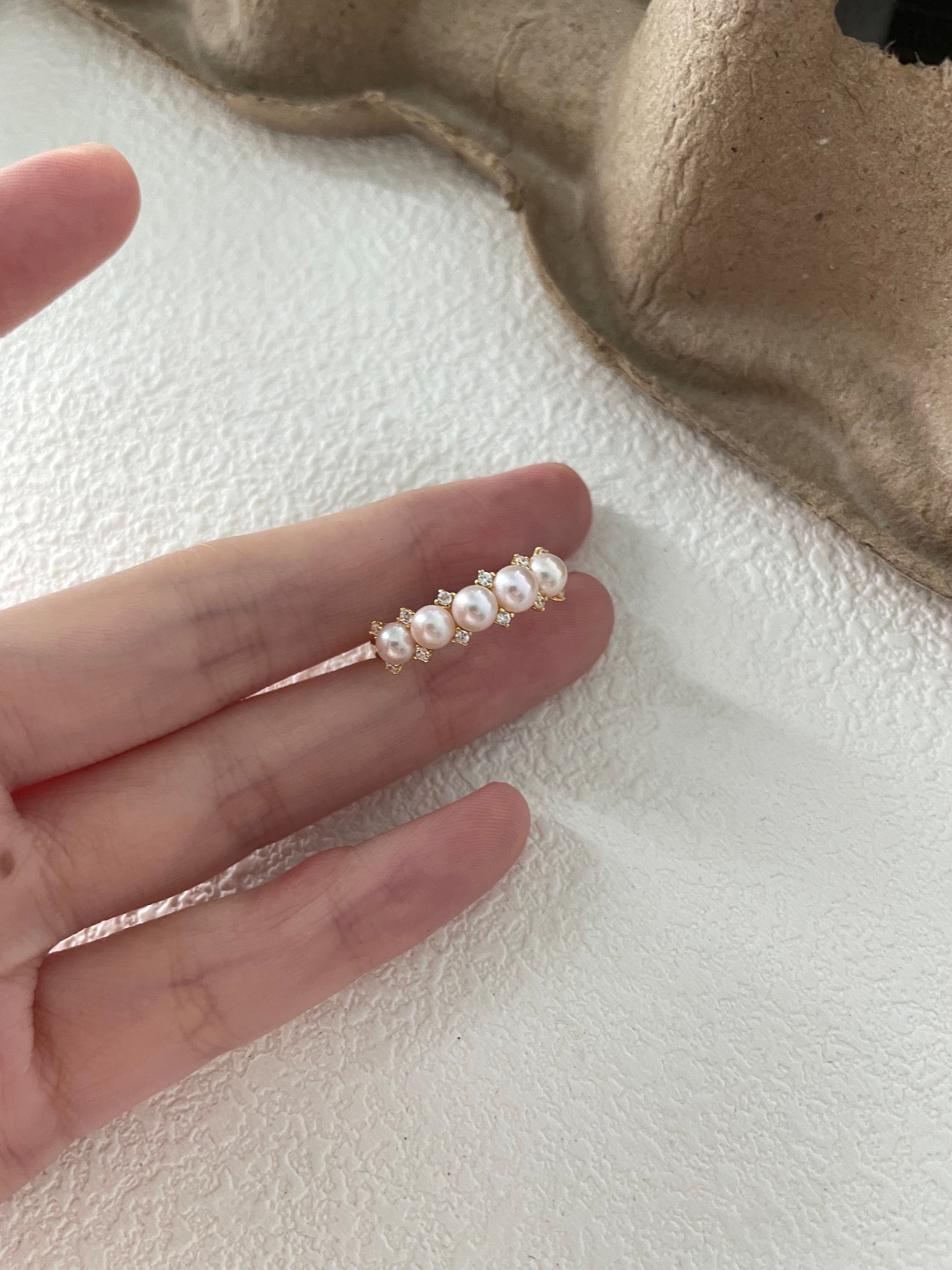Elegant Freshwater Pearl Ring Gold Vermeil & Diamond Accent