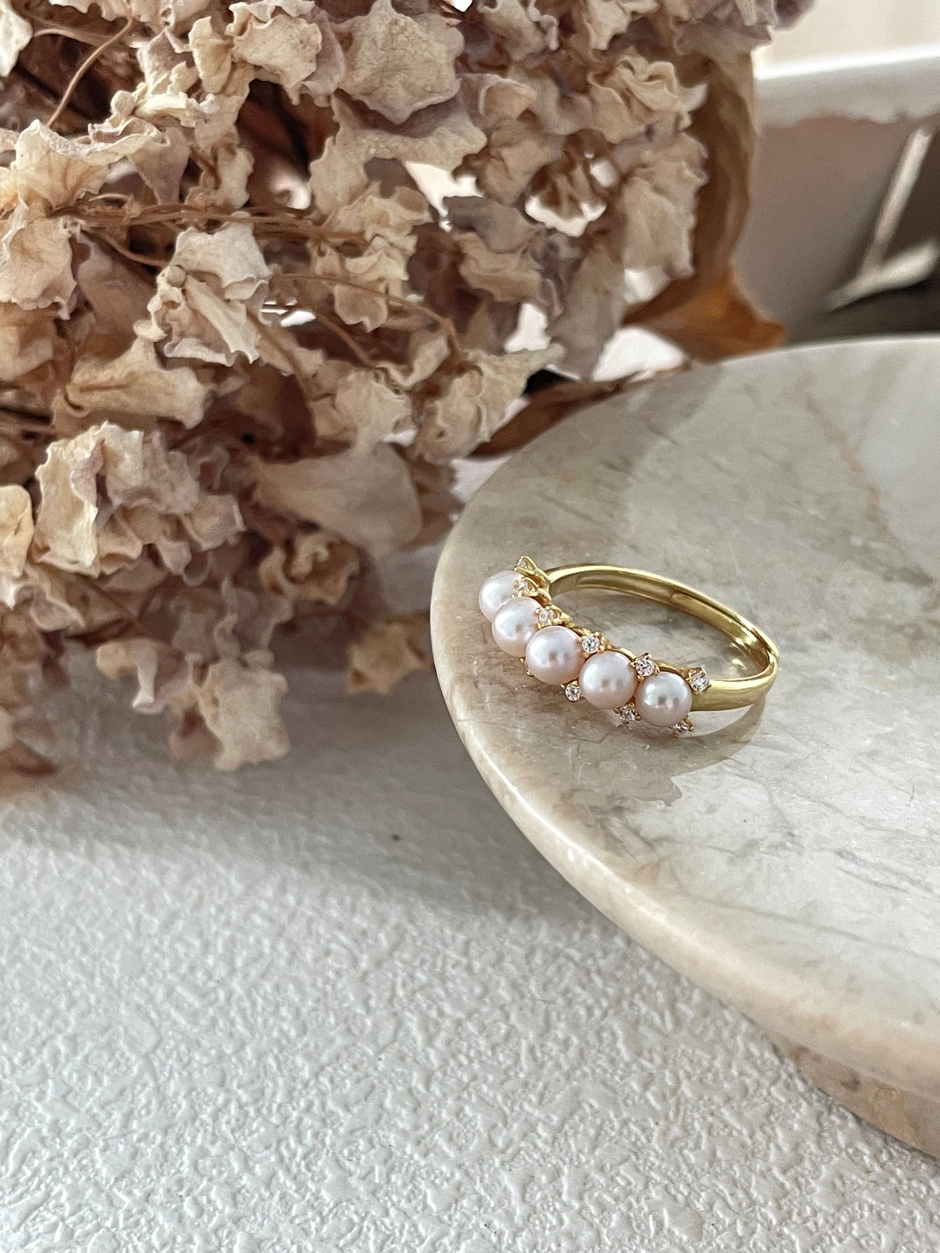 Elegant Freshwater Pearl Ring Gold Vermeil & Diamond Accent