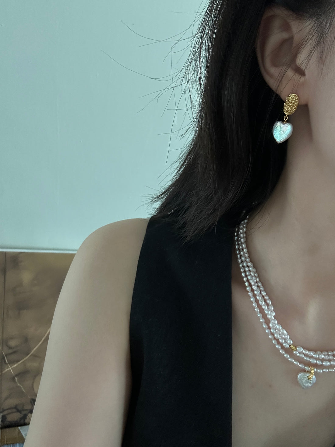 Heart-Shaped Pendant Baroque Pearl Earrings