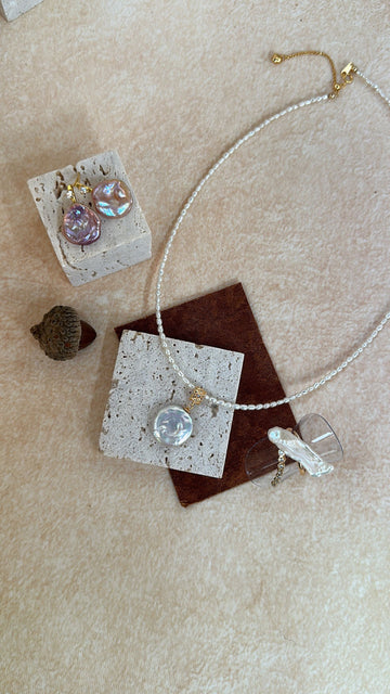 Dainty Freshwater Pearl Strand Baroque Disc Pendant Necklace