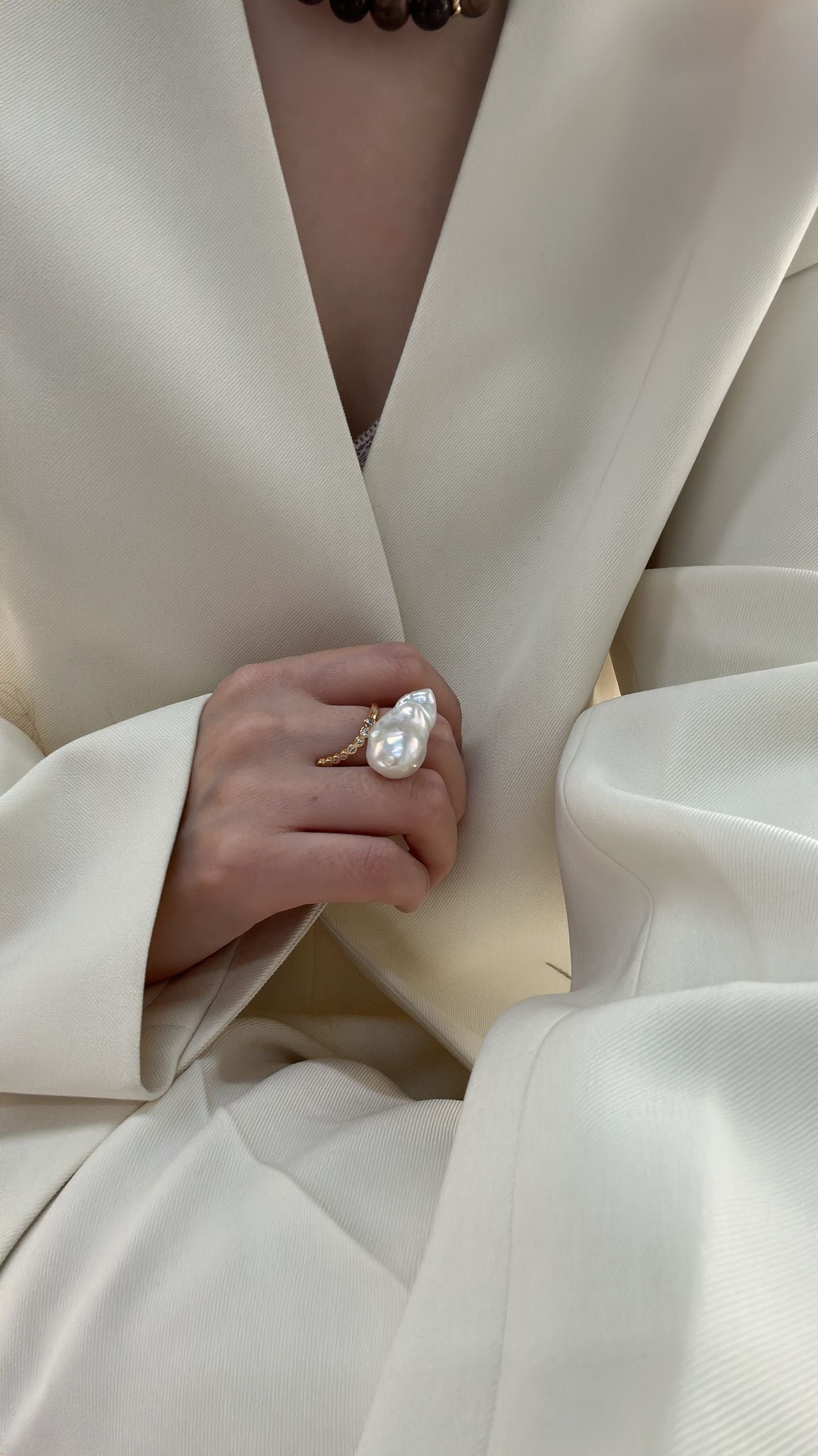 Bold Baroque Freshwater Pearl Ring – 18K Gold-Plated Silver, Adjustable, Unique Gift for Women