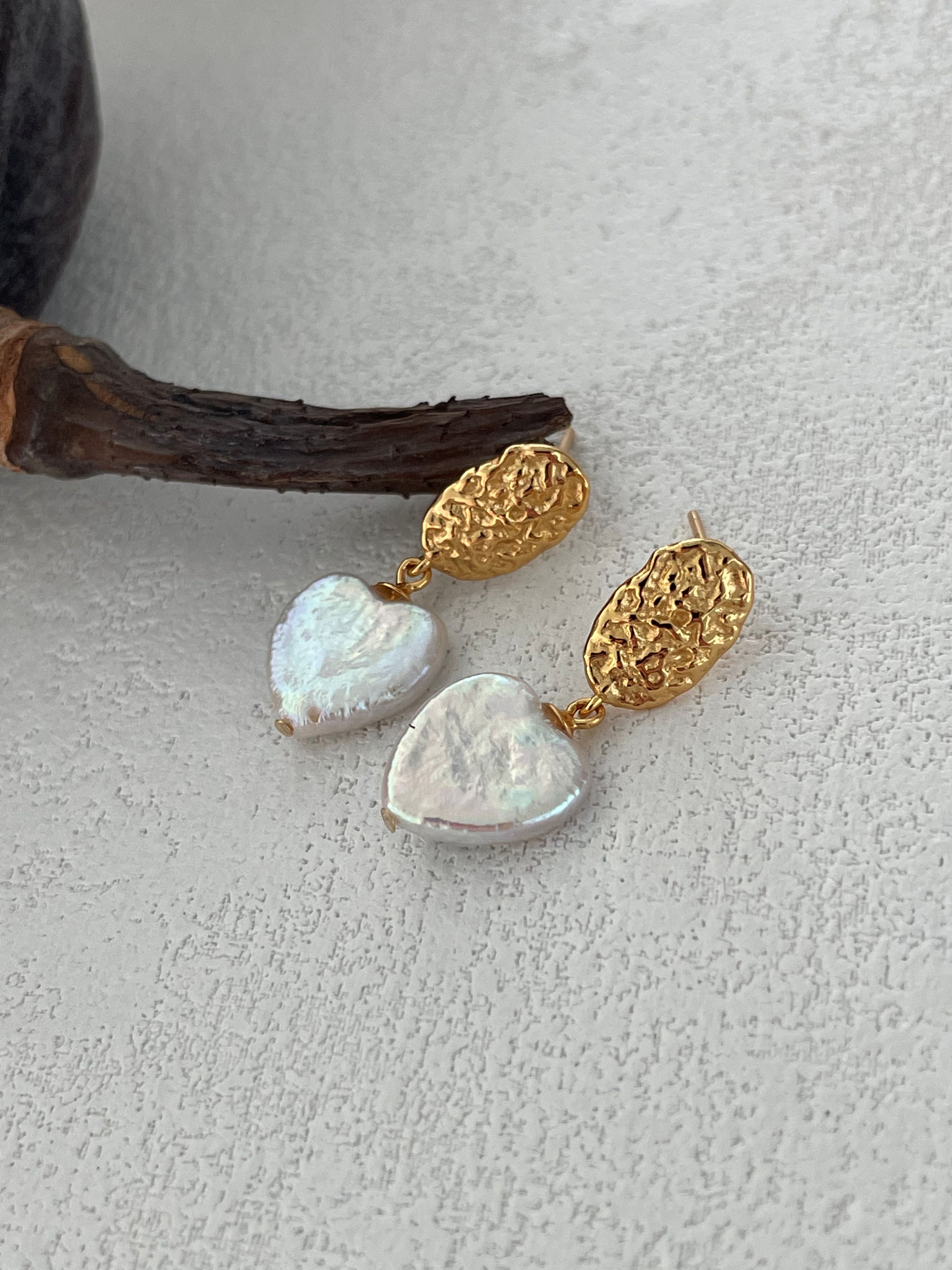 Heart-Shaped Pendant Baroque Pearl Earrings