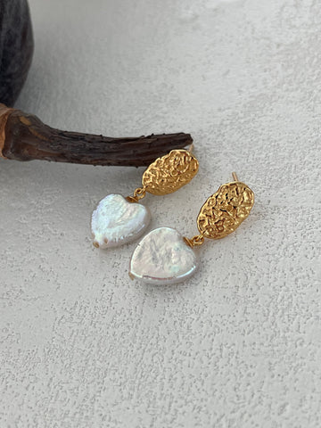 Heart-Shaped Pendant Baroque Pearl Earrings